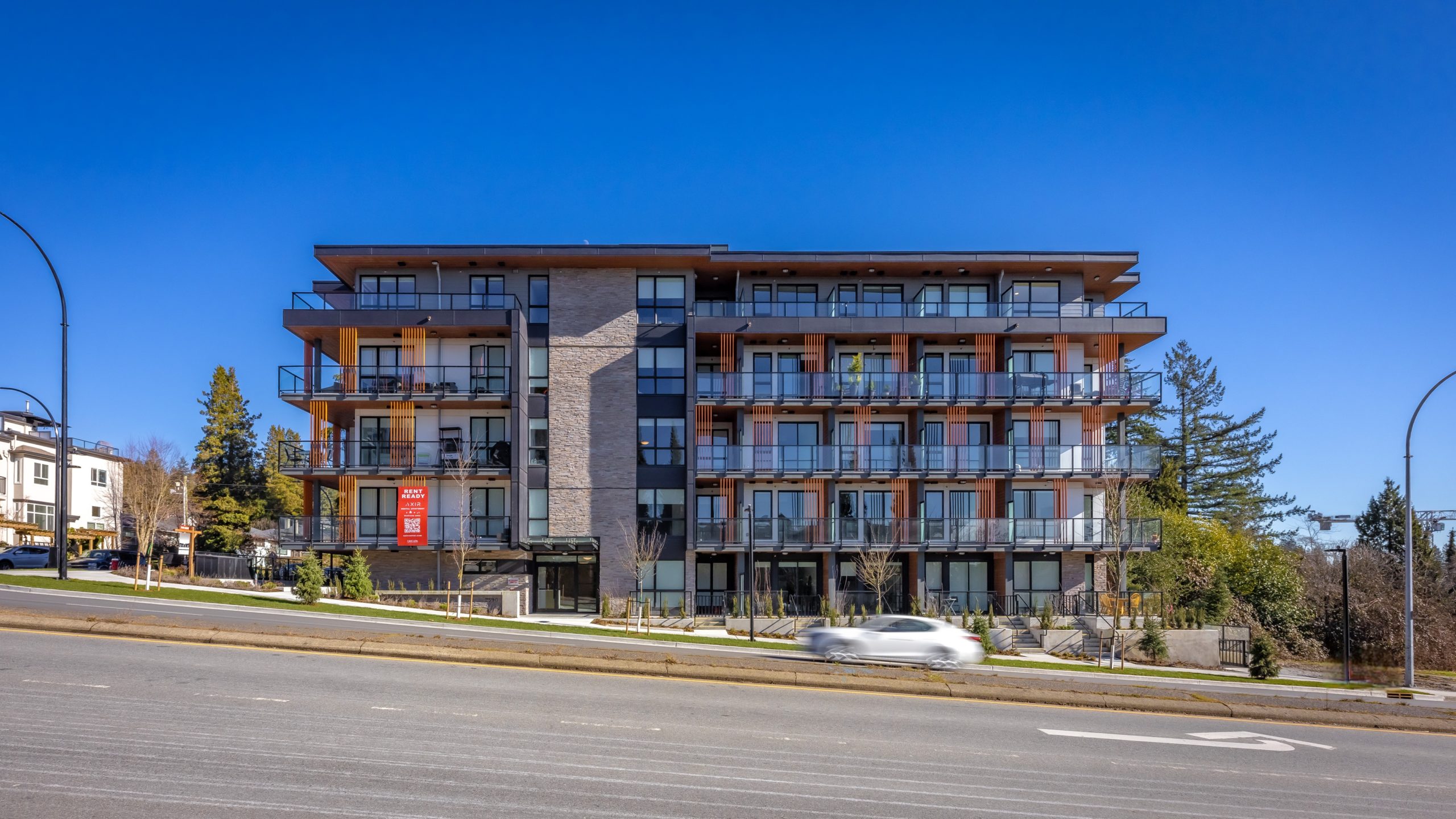 AXIR building facade in wood and glass